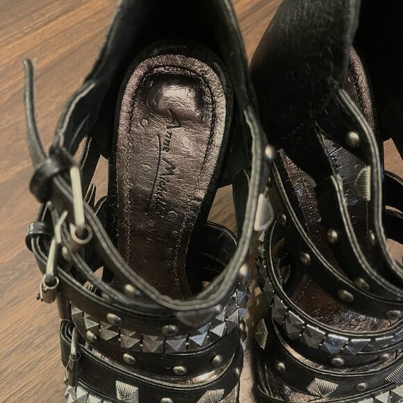 Anne Michelle Maneater Studded High Heels Black Stilettos Club Edgy Stud Sandal - Picture 2 of 7